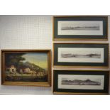 Three Limited Edition prints - panoramic views of Hong Kong and Kowloon Harbour; a view Macaw,