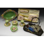 A Tuscan China Plant pattern dressing table set;