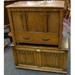 A Priory style oak blanket box by Marcus; an oak mule chest, circa 1940.