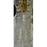 Glassware - a lead crystal cut glass decanter and stopper; others various; champagne glasses,