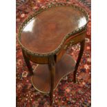 A reproduction kidney shaped occasional table pierced gilt metal gallery, short drawer to frieze,