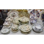 A Masons Bible pattern part dinner service comprising tureens & covers, plates, sideplates,