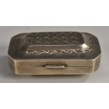 A George III silver canted rectangular patch box, bright-cut and wriggle-work engraved,