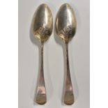 A pair of George II silver Hanoverian pattern shell back table spoons,