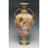 A Royal Doulton two handled vase, painted by George White, The Lesson, with two ladies,