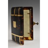 A 19th century gilt metal mounted tortoiseshell rounded rectangular combination aide memoir and