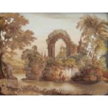 A 19th century English Porcelain rectangular plaque, painted with abbey ruins, 13cm x 17cm,