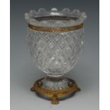 A 19th century ormolu mounted hobnail-cut glass urnular mantel vase, by F & C Osler, signed,