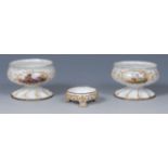 A pair of South Staffordshire enamel pedestal salts,