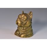 A 19th century gilt brass novelty inkwell, cast as a French bulldog, hinged cover,