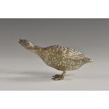 A Continental silver model, of a goose, 7cm long,