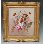 A 19th century English Porcelain rectangular plaque, of colourful summer flowers, 26cm x 23cm,