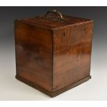 A George III mahogany travelling decanter box, possibly for on board a ship,