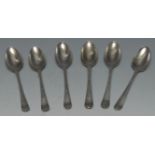 A set of six mid-18th century Hanoverian pattern picture-back teaspoons, each decorated with a bird,
