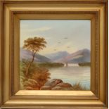 An English Porcelain plaque, painted with Loch Lubnaig, initialled T. H. S.,19.