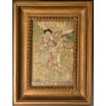 An 18th century silkwork rectangular picture, embroidered in coloured threads with Jesus,