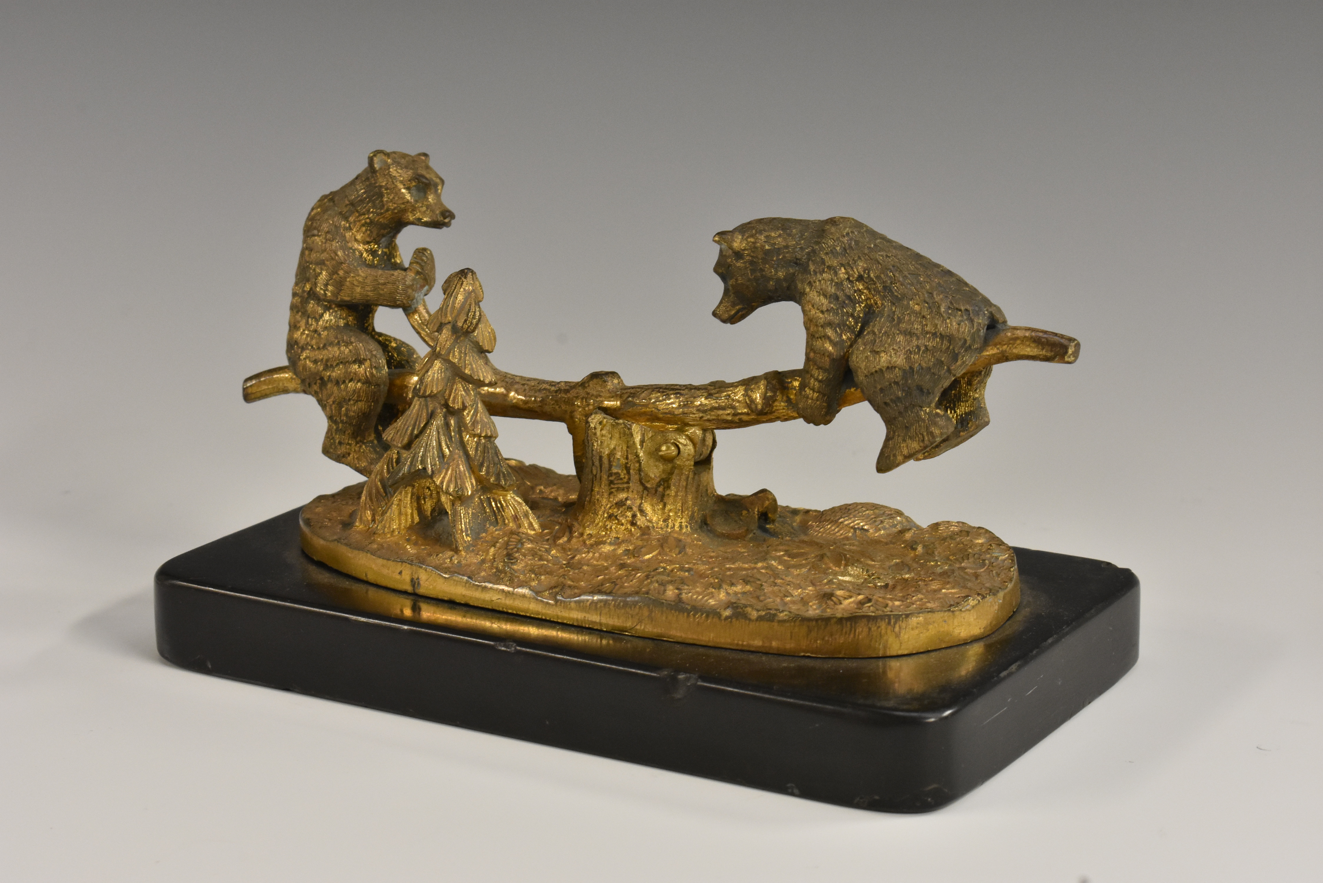 A 19th century gilt bronze novelty, cast as two bears on a seesaw, in the Black Forest,