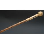 An Edwardian 18ct gold plated handled walking stick, tapering shaft,