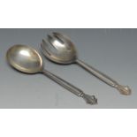 Georg Jensen - a pair of Danish silver Acanthus or Dronning pattern salad servers,
