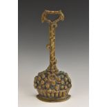 A 19th century bronze door stop, cast as a basket of flowers and fruit, posted handle, 35cm high, c.