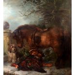 Edward Robert Smythe (1810 - 1899) Seasons Greetings, a Dog, Horse and Turkey signed, oil on canvas,