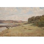 English School (early 20th century) Cattle and the Estuary monogrammed, inscribed, dated 1923,