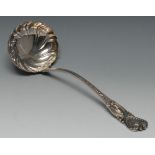 Tiffany & Co - an American silver soup ladle, fluted bowl, 31cm long, pat.1808, c.