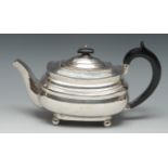 A George III silver boat shaped teapot, flush-hinged domed cover,