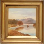 A 19th century English porcelain rectangular plaque, painted with The Silver Strand, Loch Katrine,