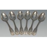 A set of six 19th century Fiddle and Shell pattern dessert spoons, possibly Scottish Provincial, c.