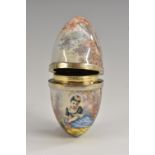 A 19th century Continental silver and enamel egg shaped bonbonniere,