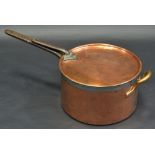 A 19th century substantial country house copper sauce pan and cover, 31cm diam, c.