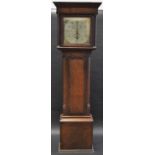 A George III oak long case clock, the 29cm square painted dial with Arabic numerals,