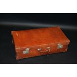 Vintage Luggage - a tan leather suitcase, 76cm wide,