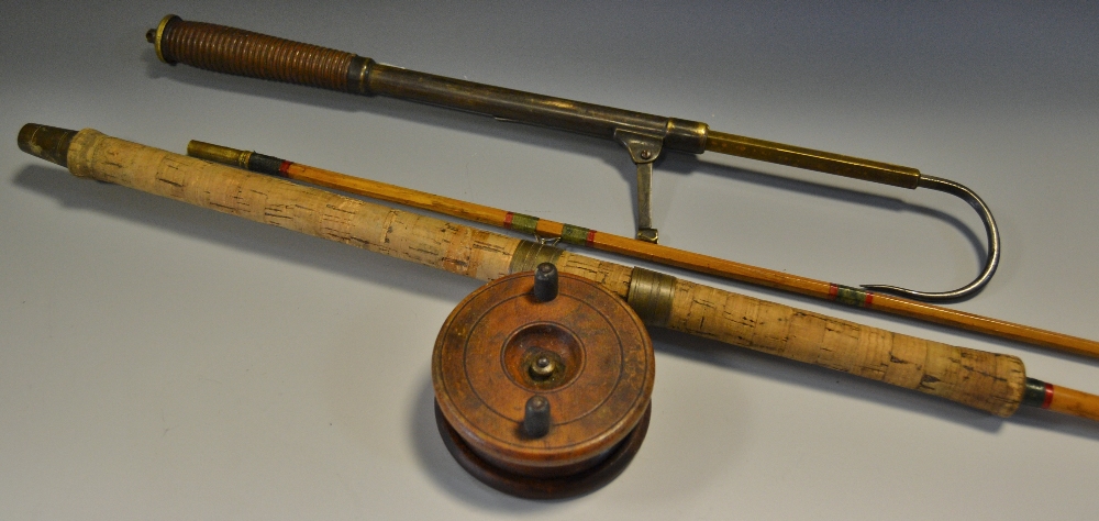 An early Victorian Hardy extending salmon gaff, single drawer, ring turned laburnum handle,