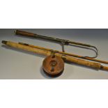 An early Victorian Hardy extending salmon gaff, single drawer, ring turned laburnum handle,