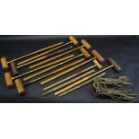 Croquet - nine various croquet mallets,