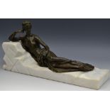 French School, a brown patinated cold cast sculpture, of a classical lady, reclining,