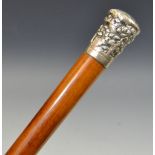 A 19th century Indian walking cane, silver coloured metal terminal,