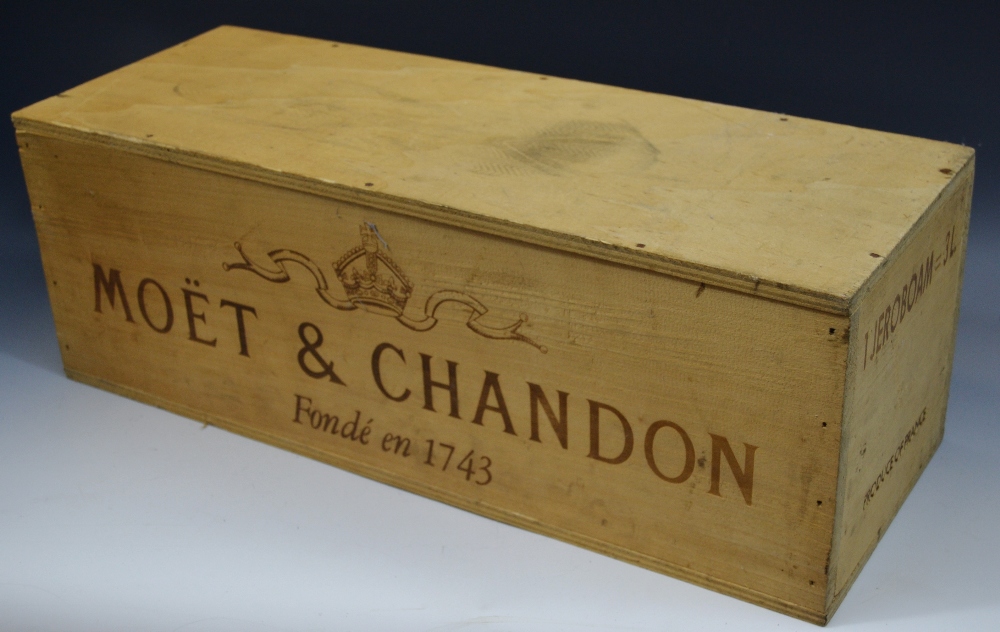 An unopened Moet Chandon Jeroboam in original pine case