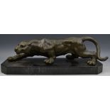 English School, contemporary, a brown patinated cold cast sculpture, Puma, prowling,