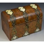 A Victorian burr walnut and brass mounted domed correspondence box, 22cm wide, c.