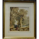 George Barret Jnr Figures in the Wood watercolour, label to verso,