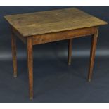 A George III elm farmhouse side table, plank top, tapering legs, 73cm high, 89cm wide, c.