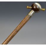 A late 19th century banded agate and gilt metal mounted gentleman's walking cane, globular pommel,