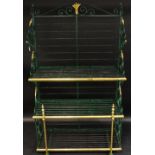 A French wrought iron green and gilt three-tier bakery display rack,