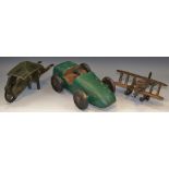 Wooden toys - a racing car; painted green,