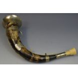 An early 20th century horn bugle, plated mounts,