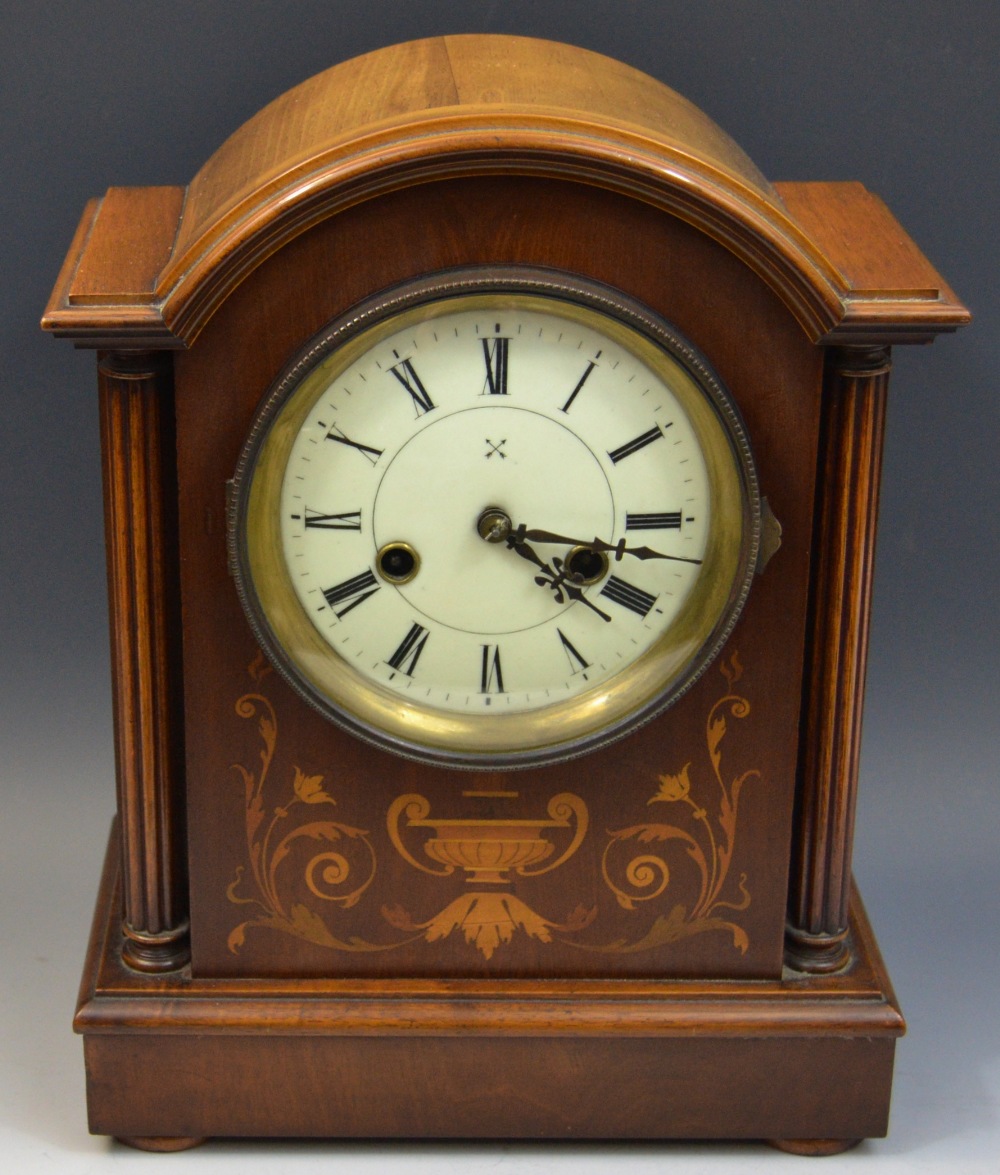 An early 20th century mahogany arched mantel clock, Hamburg American Clock Company,
