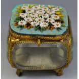 A French pattern Royale rounded rectangular casket, the cover with white flowers in micro mosaic,